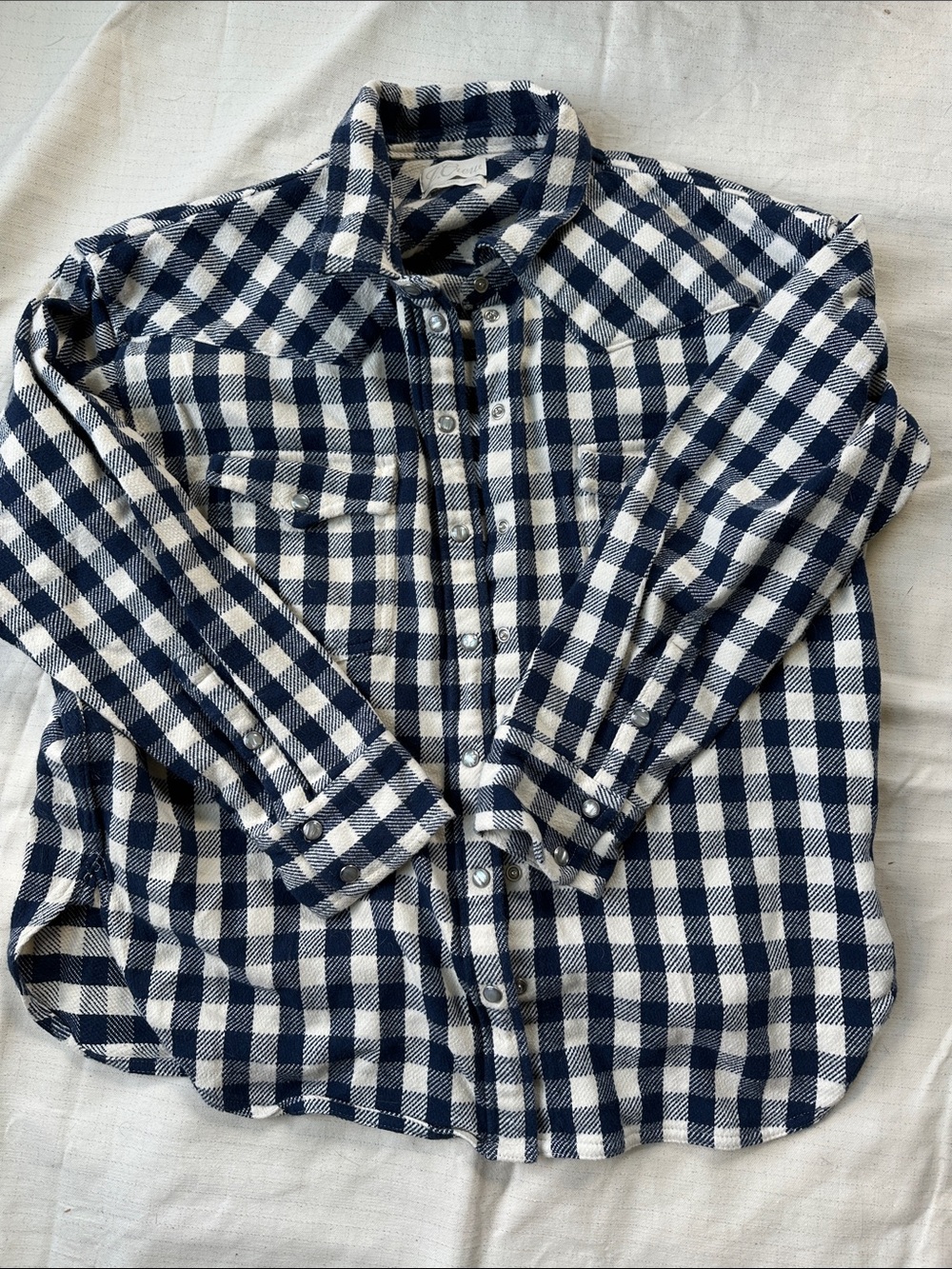 J. Crew Navy and White Plaid Button-Up Shirt Jacket